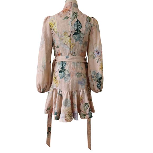 Zimmermann The Illuminate Peplum Mini Dress in Peach Hydrangea AU 2 US 8 - Picture 6 of 10